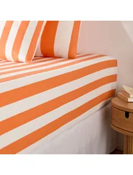 Hendaye Orange Striped Cotton Fitted Sheet with 25cm Flap - 3