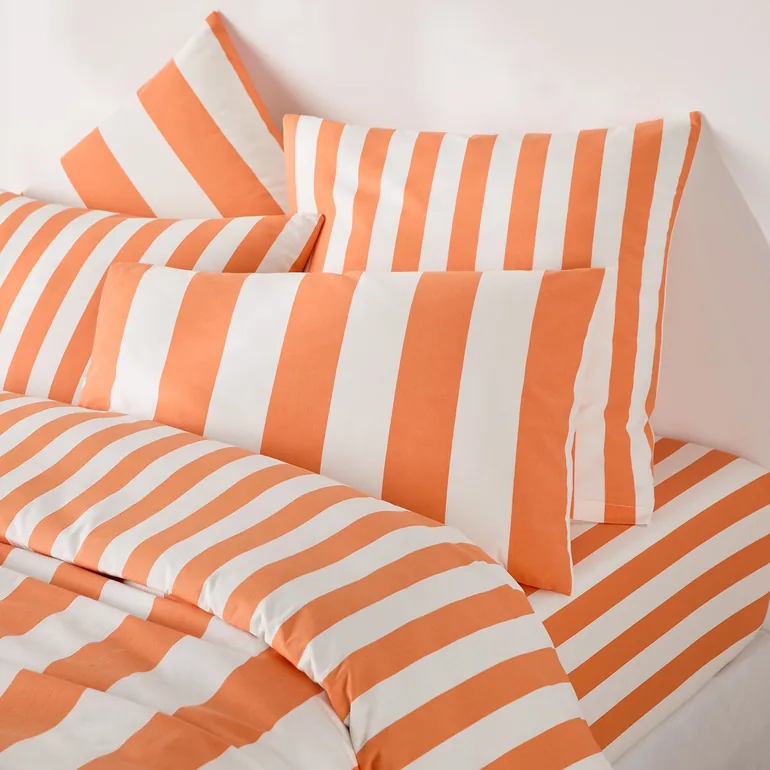Hendaye Orange Striped Cotton Fitted Sheet with 25cm Flap - 4