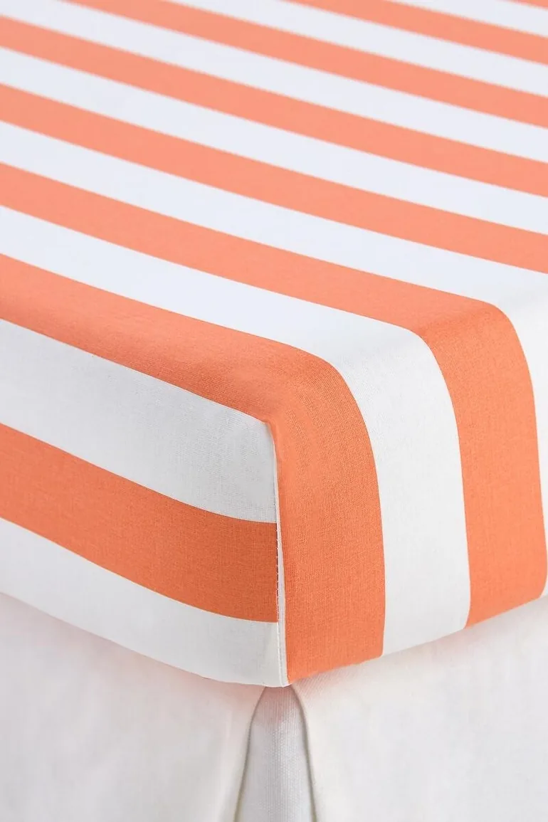 Hendaye Orange Striped Cotton Fitted Sheet with 25cm Flap