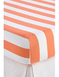 Hendaye Orange Striped Cotton Fitted Sheet with 25cm Flap