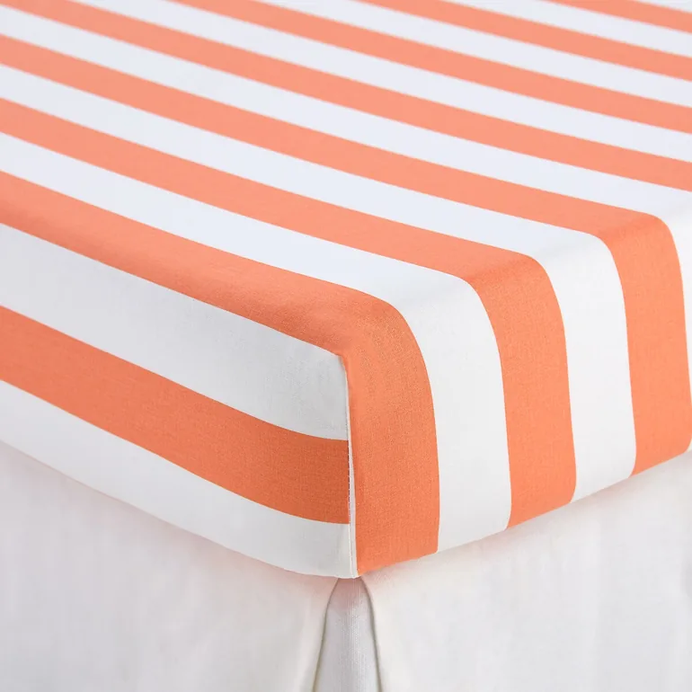 Hendaye Orange Striped Cotton Fitted Sheet with 25cm Flap - 1