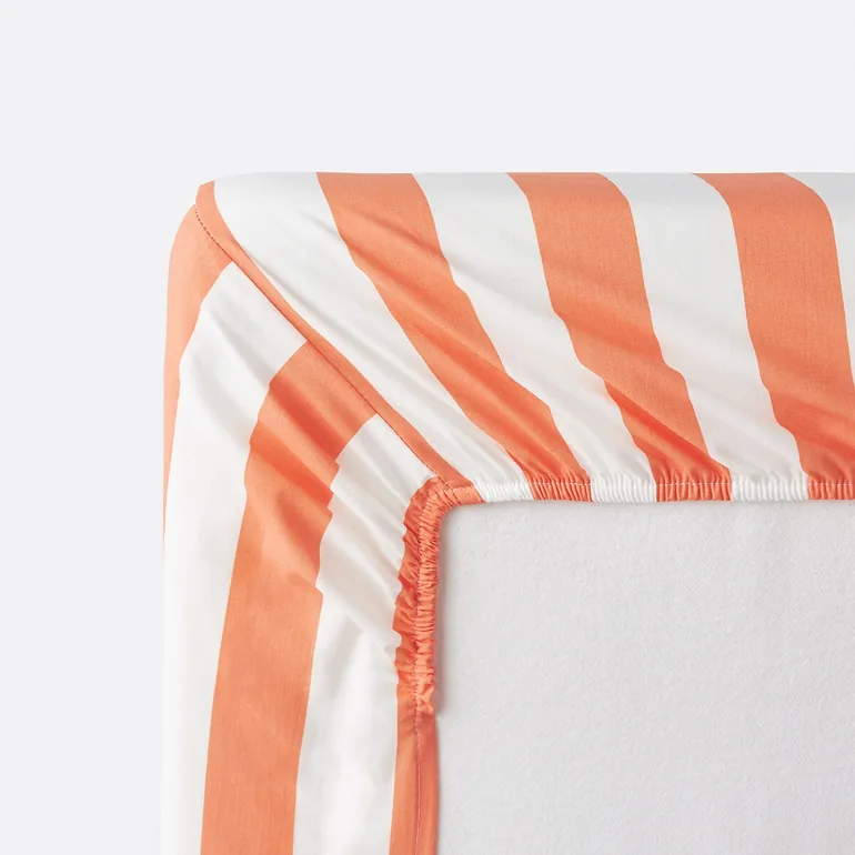 Hendaye Orange Striped Cotton Fitted Sheet with 25cm Flap - 2