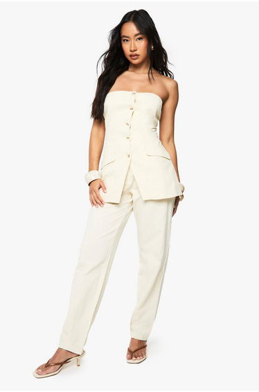 Linen Tailored Straight Leg Trouser - ecru