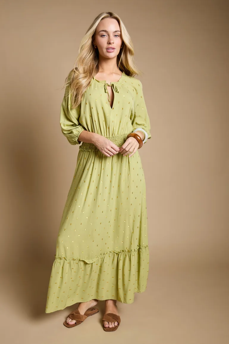 Shirred Waist Tiered Midi Dress