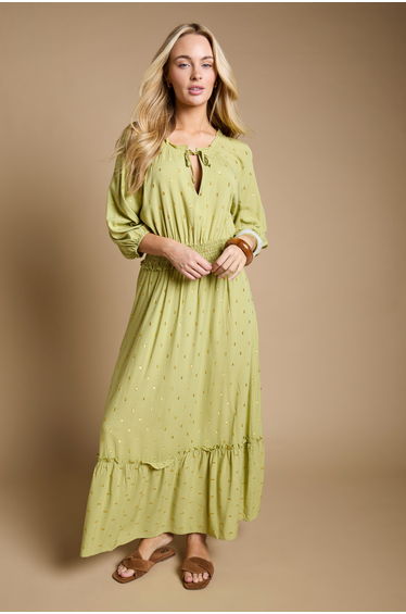 Shirred Waist Tiered Midi Dress