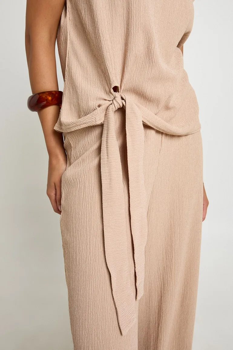 Textured Knot Detail Top and Trouser Co ord - stone - 3