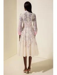 فستان جاردان فو قميص متعدد الالوان بأكمام طويلة بطبعة أزهار - 1