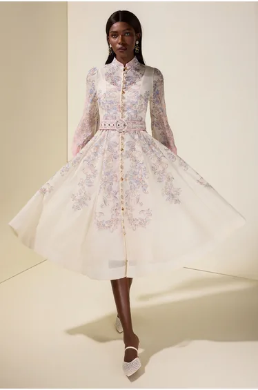 فستان جاردان فو قميص متعدد الالوان بأكمام طويلة بطبعة أزهار