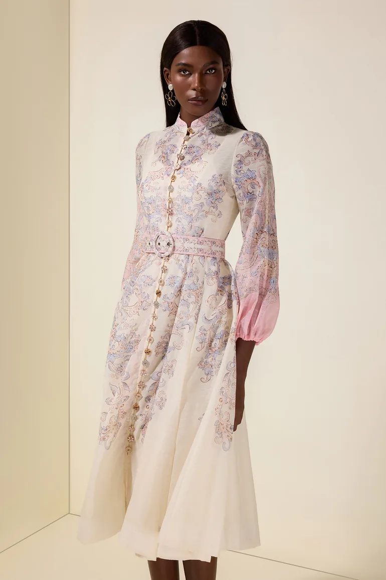 فستان جاردان فو قميص متعدد الالوان بأكمام طويلة بطبعة أزهار - 3