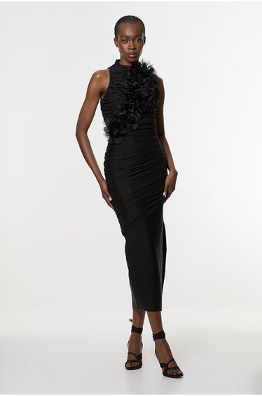 Gathered Fabric Bandage Knitted Maxi Dress