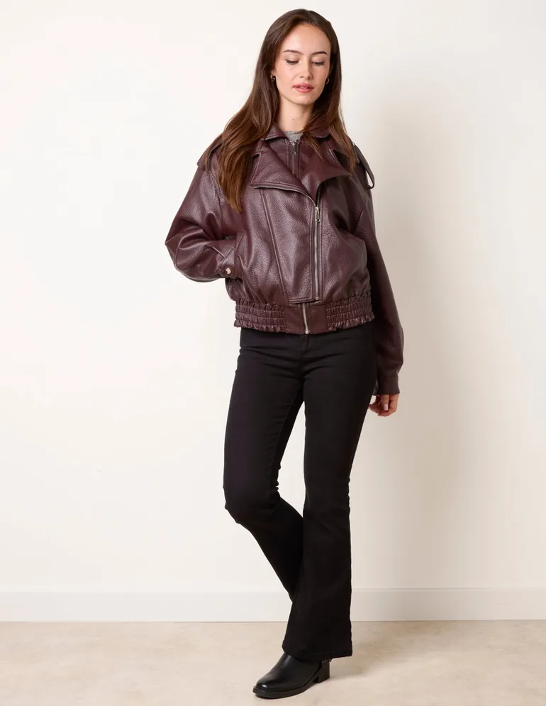 Double Zip Oversized Faux Leather Jacket - 2