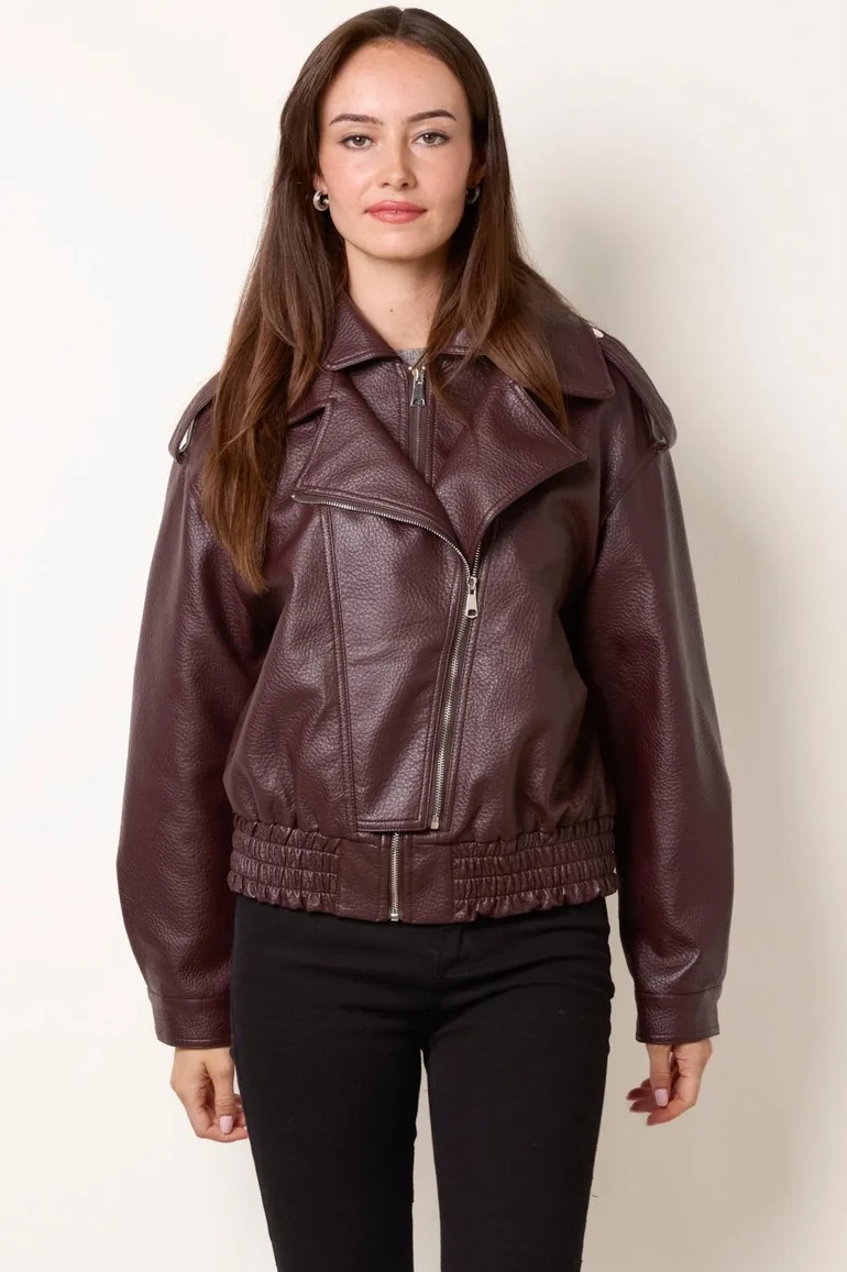 Double Zip Oversized Faux Leather Jacket
