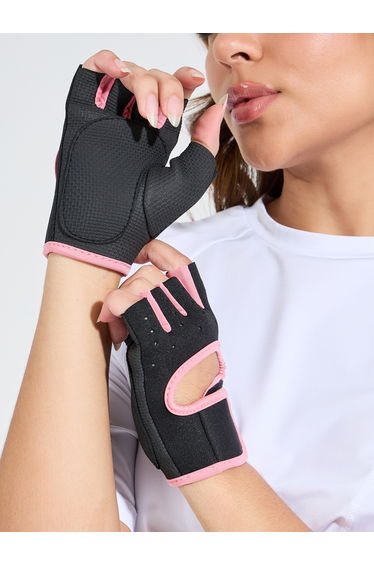 Contrast Trim Peep Arm Back Weight Lifting Gloves