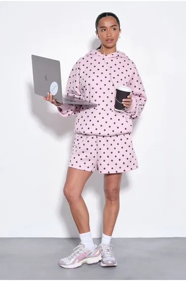 Polka Dot Oversized Hoodie - light pink