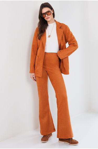 Women's Cinnamon Flared Faux Suede Trousers