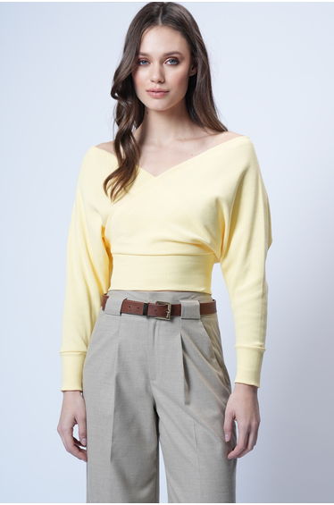 Women's Yellow Front Back V-Neck Double Breasted Blouse