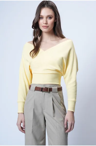 تريند ألاكاتي ستايل بلوزة أصفر قصيرة بأكمام طويلة