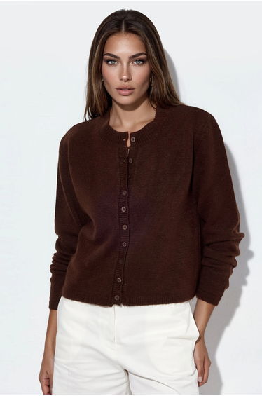 VIORNA Ribbed Crew Neck Button Cardigan