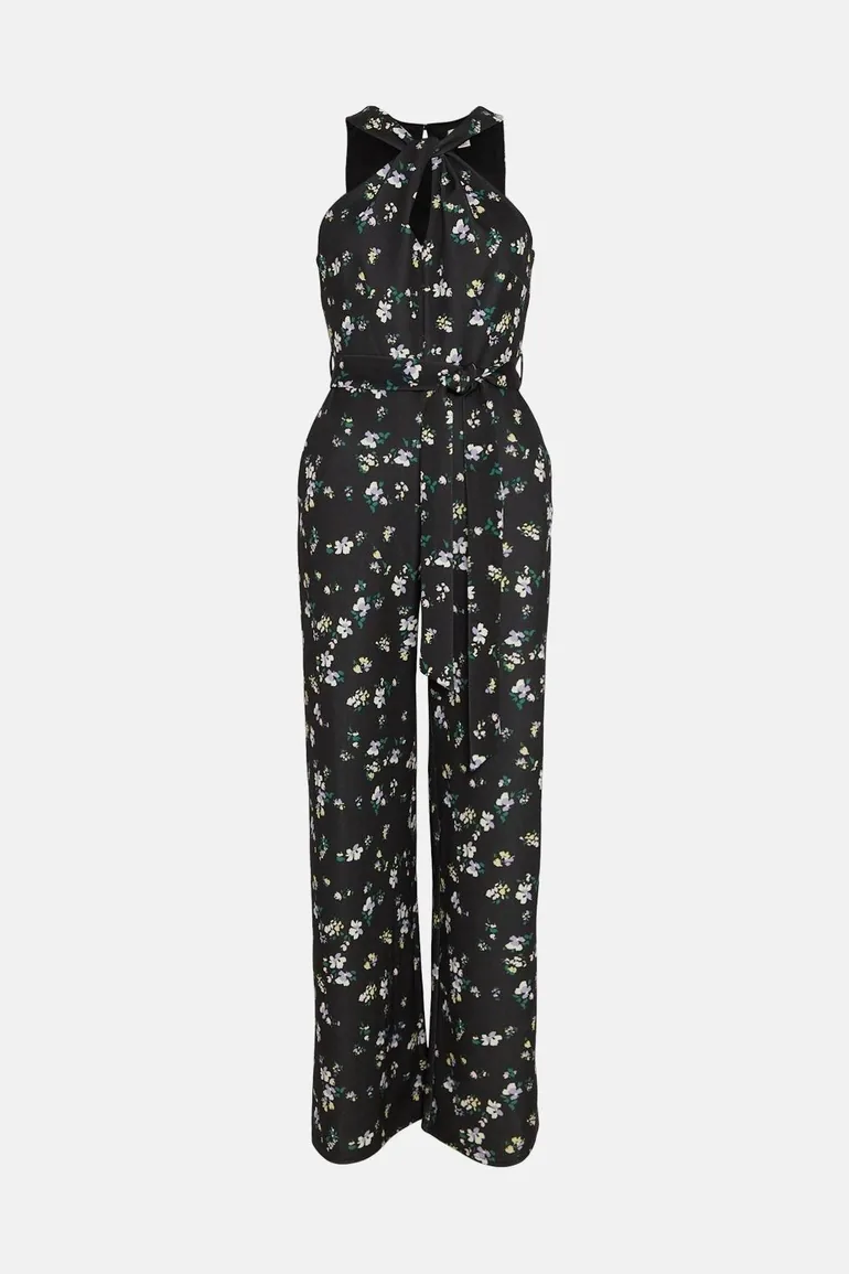 Knot Detail Ditsy Print  Scuba Jumpsuit - 3