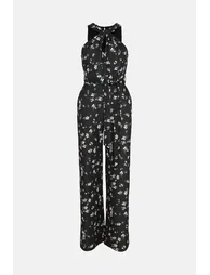 Knot Detail Ditsy Print  Scuba Jumpsuit - 3