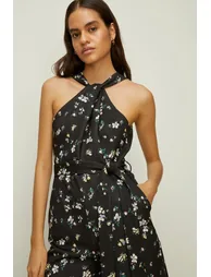Knot Detail Ditsy Print  Scuba Jumpsuit - 1