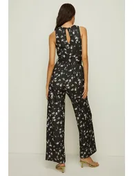 Knot Detail Ditsy Print  Scuba Jumpsuit - 2