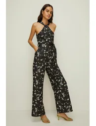 Knot Detail Ditsy Print  Scuba Jumpsuit