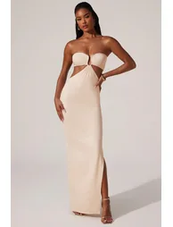 Ruched Hardware Detail Bandeau Floor Length Dress in Ivory