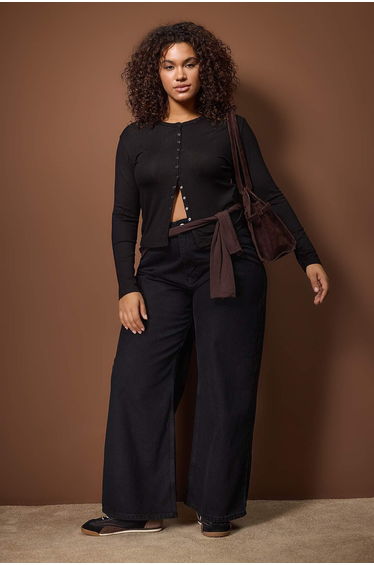 Black flamed cotton knitted plus size blouse