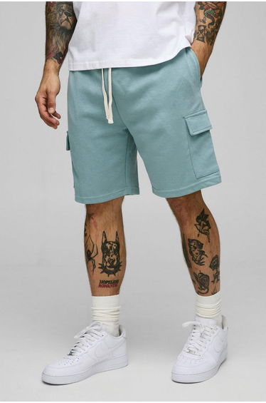 Relaxed Fit Interlock Cargo Shorts - sage