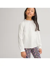 Cotton Ruffled T-Shirt with Long Sleeves - 1