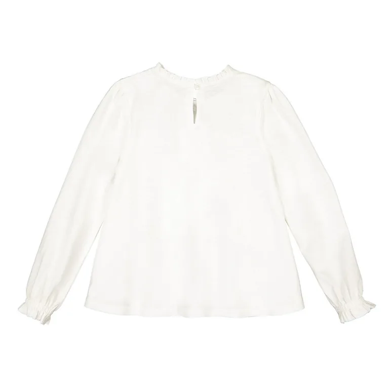 Cotton Ruffled T-Shirt with Long Sleeves - 3
