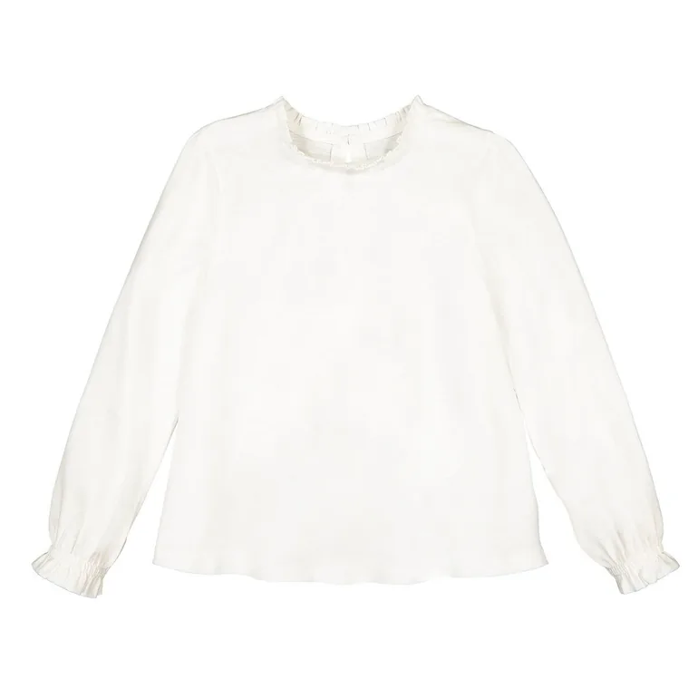 Cotton Ruffled T-Shirt with Long Sleeves - 2