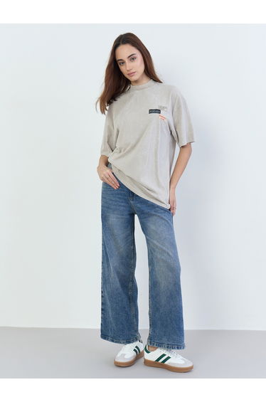 Beige Washed Oversized 100% Cotton T-Shirt