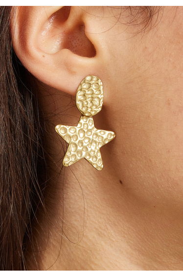 Gold Hammered Star Drop Earrings