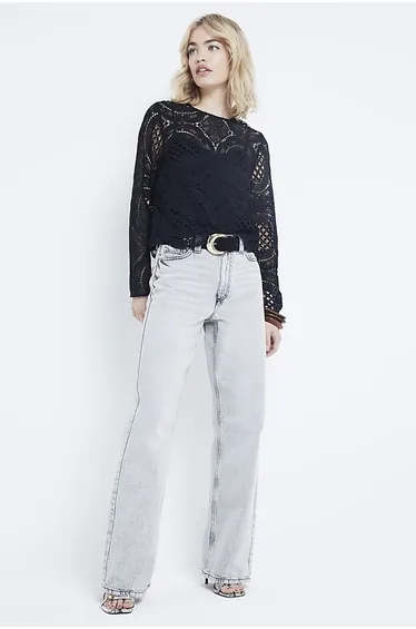 Black lace long sleeve top