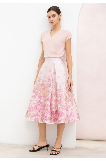 Softness Faux Wrap Cap Sleeves Knit Top in Pink for Workdays & Dinner Dates