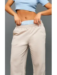 Taupe Double Waistband Oversized Wide Leg Joggers - 3