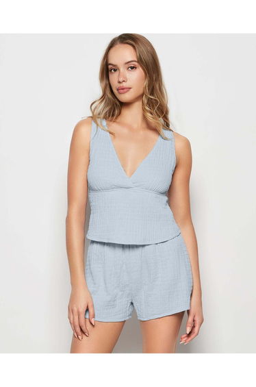 Textured Pajama Short in Subdued Blue