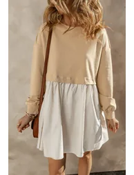 Lvness Pale Khaki Sweatshirt Poplin Mini Dress - 1