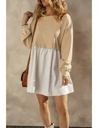 Lvness Pale Khaki Sweatshirt Poplin Mini Dress - 3