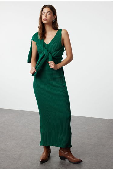 Green Midi Knitwear Sweater Dress