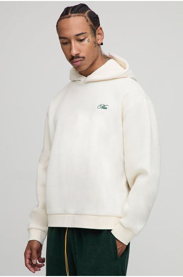 Ecru Oversized Boxy Over Seam Racing Team Printed Hoodie - ecru