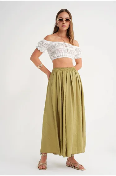 Mixray High Waist Maxi Skirt with Drawstring Waist