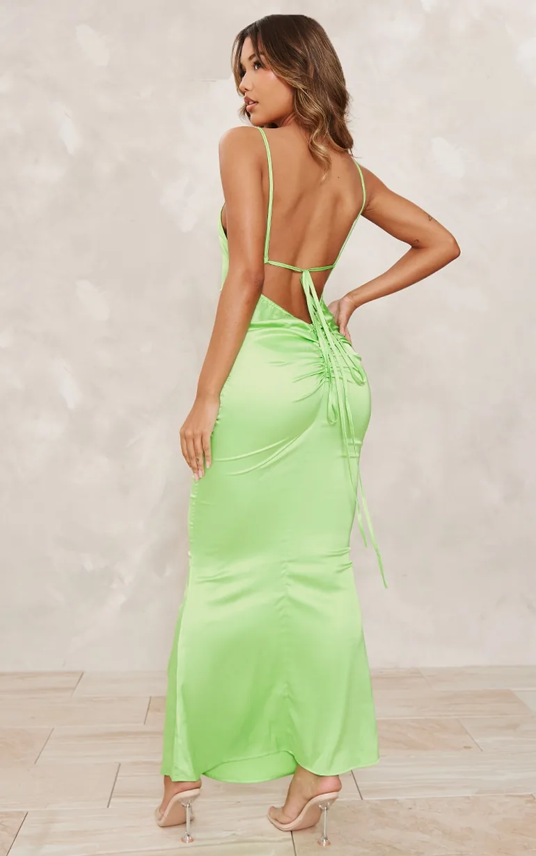 green satin backless dress Yellow