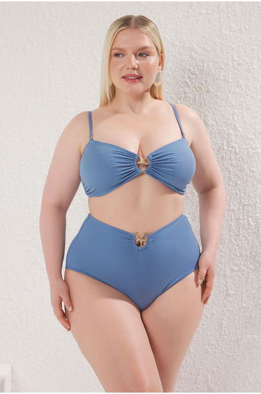 Blue High Waist Accessory Detail Plus Size Bikini Bottoms