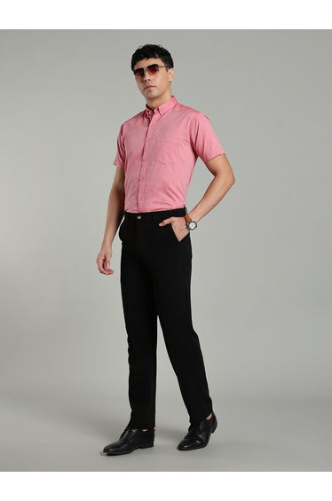 Men Pink Short Sleeve Oxford Shirt