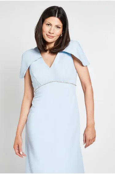 Diamante Trim Cape Midi Dress