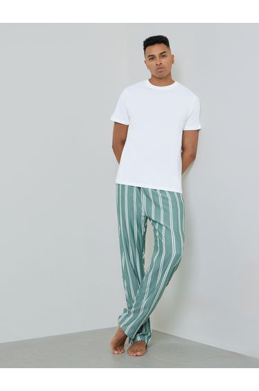 Men Solid Cotton T-Shirt and Striped Pyjama Set
