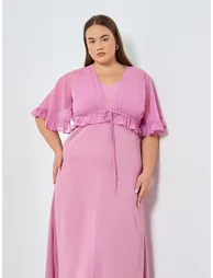 Plus Size Pink Ruffled Detail Maxi Dress - 3